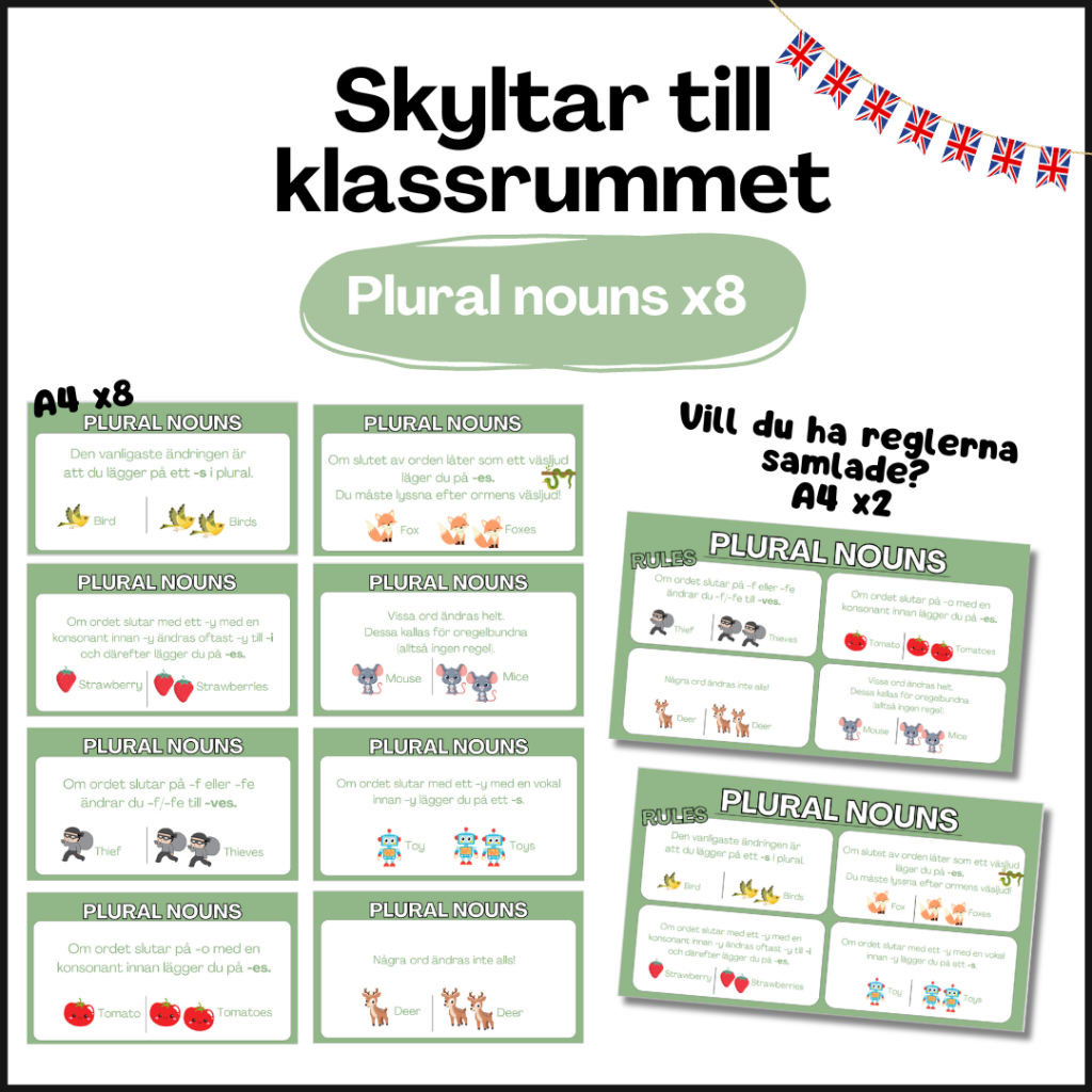 Skyltar till klassrummet (plural nouns)