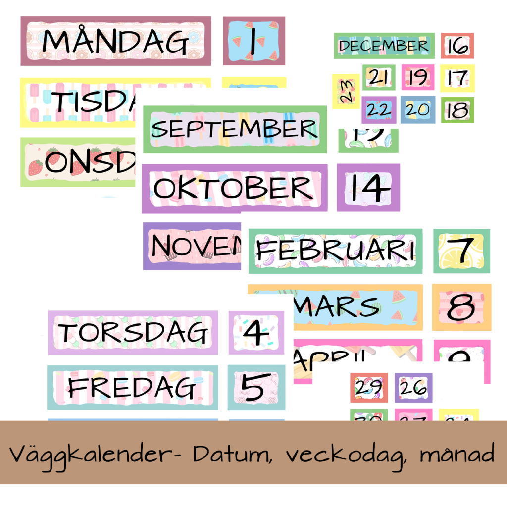 Väggkalender – Datum, veckodag, månad