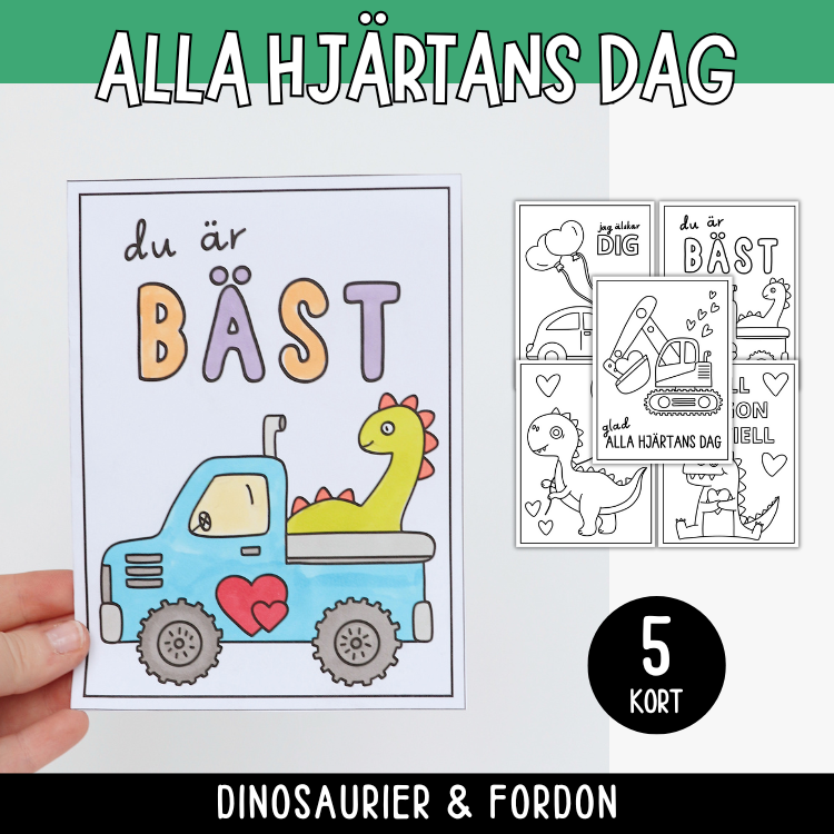 Alla hjärtans dags – kort, fordon och dinosaurier