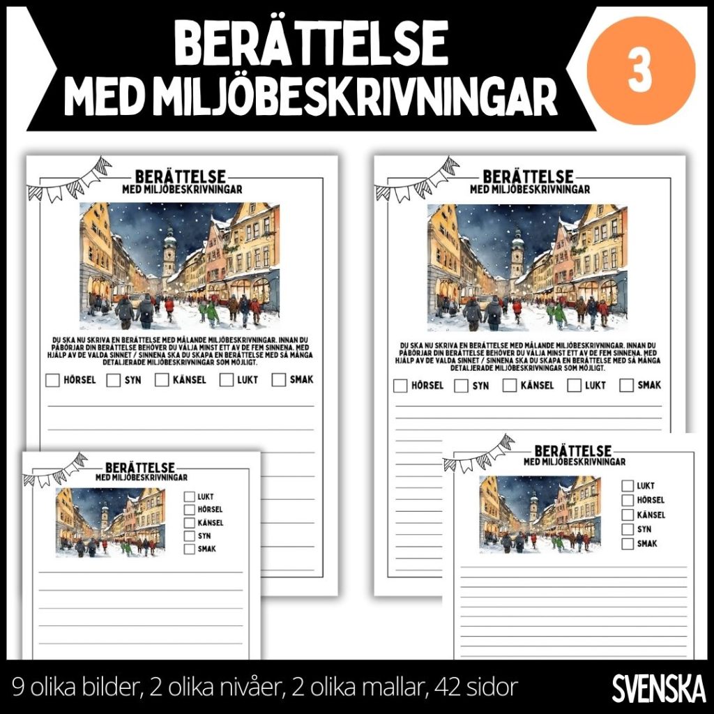 Berättelse med miljöbeskrivningar – 3 – 2 nivåer – 42 sidor