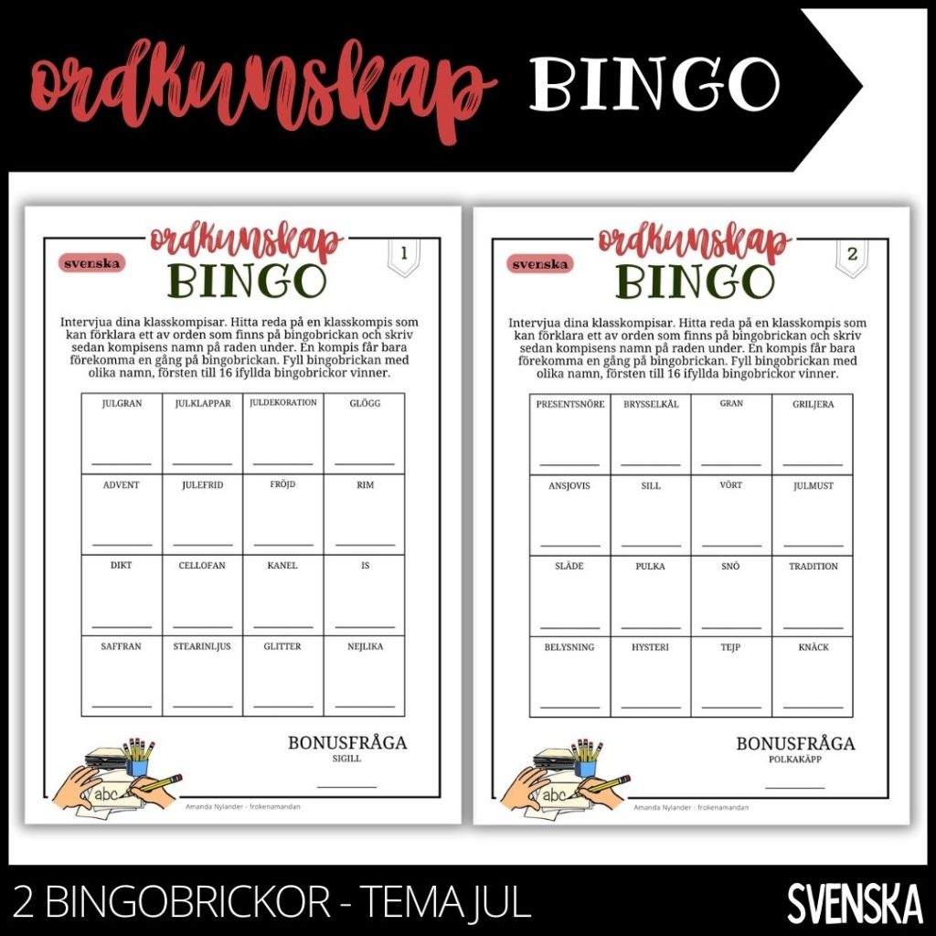 Bingo – ordkunskap – tema jul