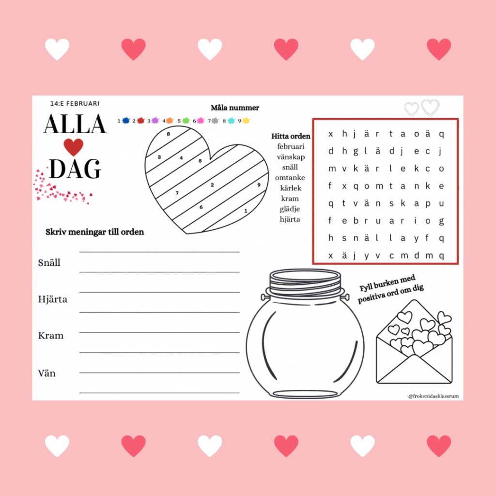 Alla hjärtans dag arbetsblad