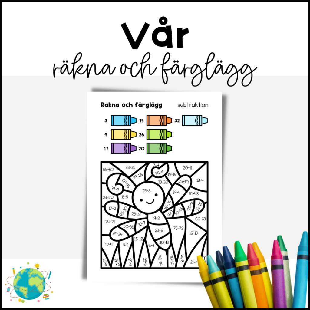 Vår – Räkna och färglägg subtraktion