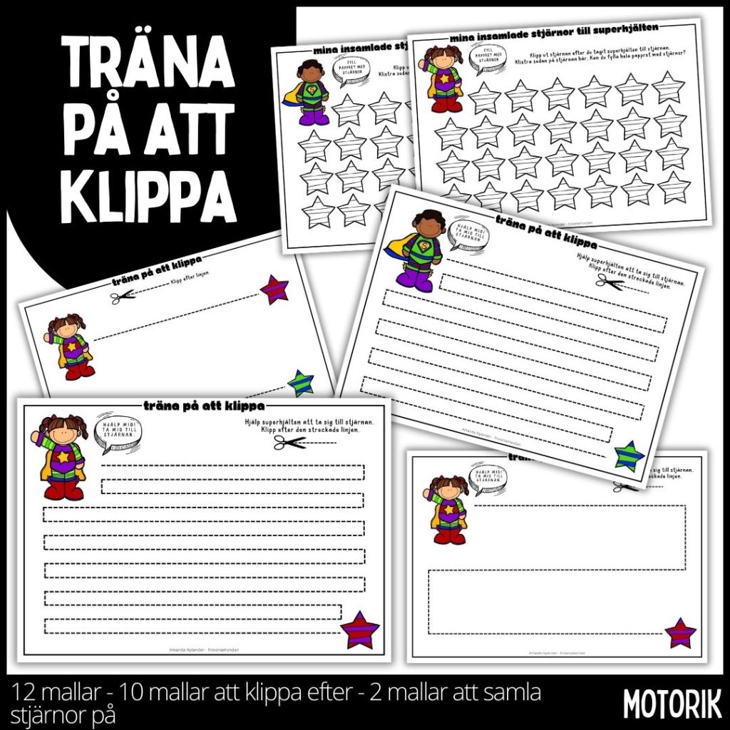Öva på att klippa – 12 mallar – 10 mallar att klippa efter och 2 att samla stjärnor på