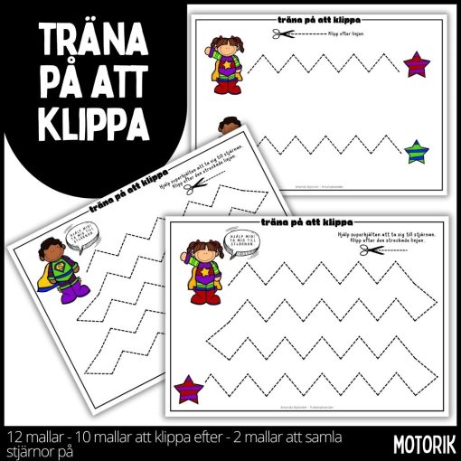 Öva på att klippa - 12 mallar - 10 mallar att klippa efter och 2 att samla stjärnor på
