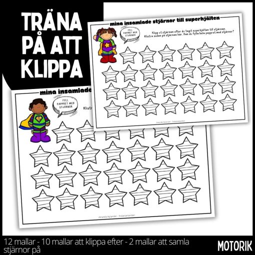 Öva på att klippa - 12 mallar - 10 mallar att klippa efter och 2 att samla stjärnor på