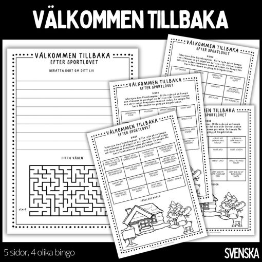 Välkommen tillbaka - efter sportlovet - 5 sidor - innehåller 4 olika bingon