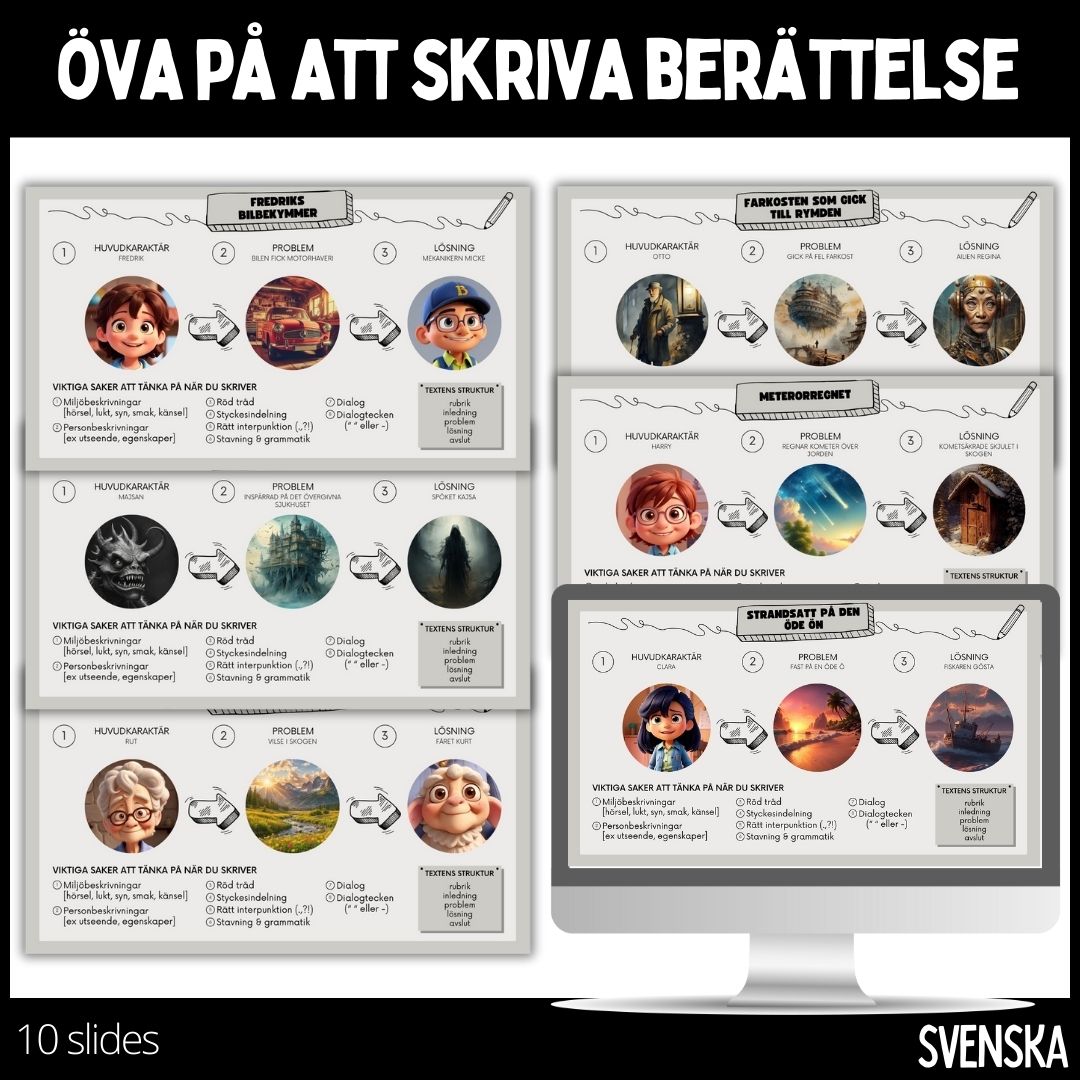 Öva på att skriva olika berättelser – 10 olika slides
