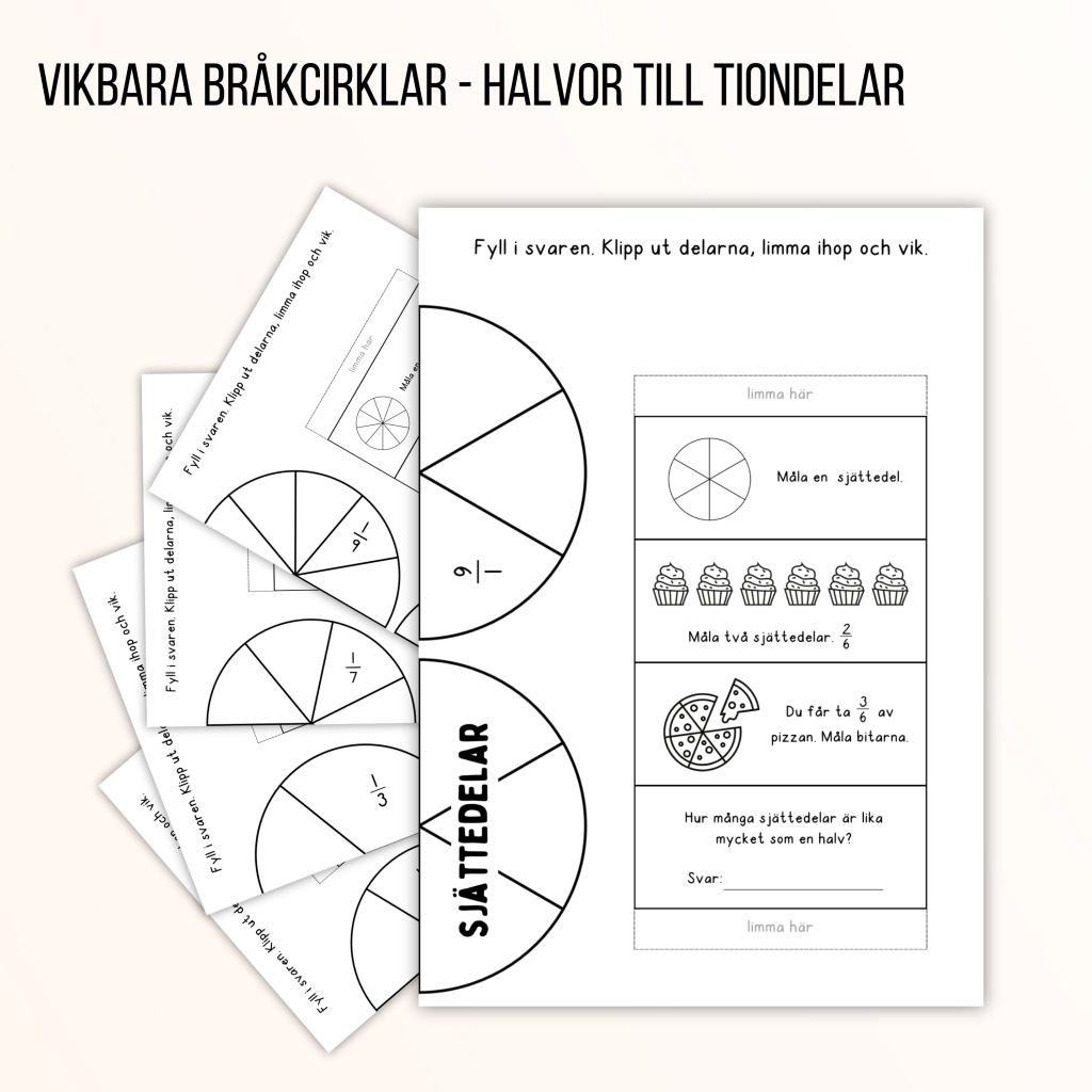 Vikbara bråkcirklar – halvor till tiondelar