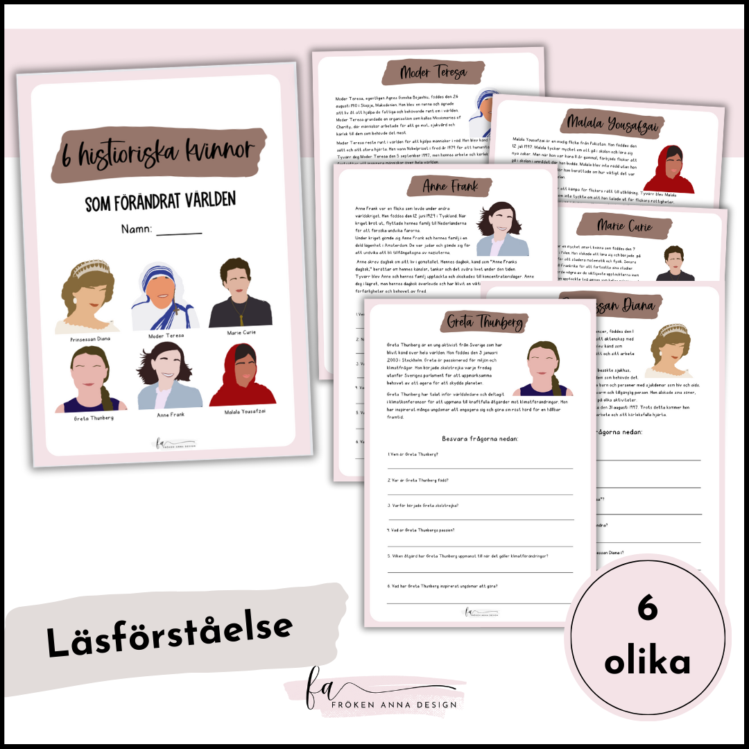 Internationella Kvinnodagen: Läsförståelse - 6 historiska kvinnor
