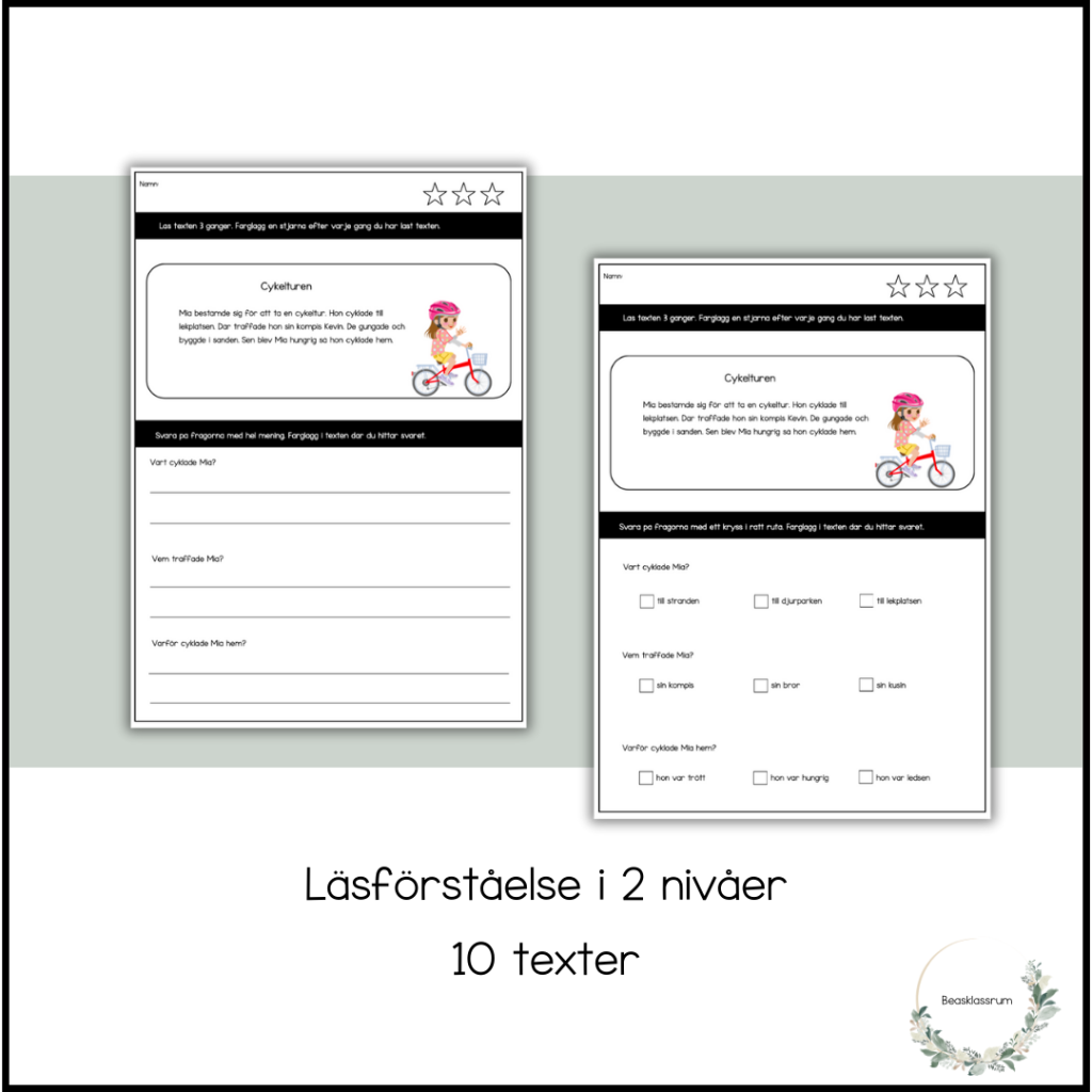 Läsförståelse – 10 texter i 2 nivåer