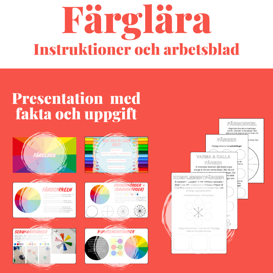 Färglära - Lektion, presentation, instruktioner och arbetsblad (paket)