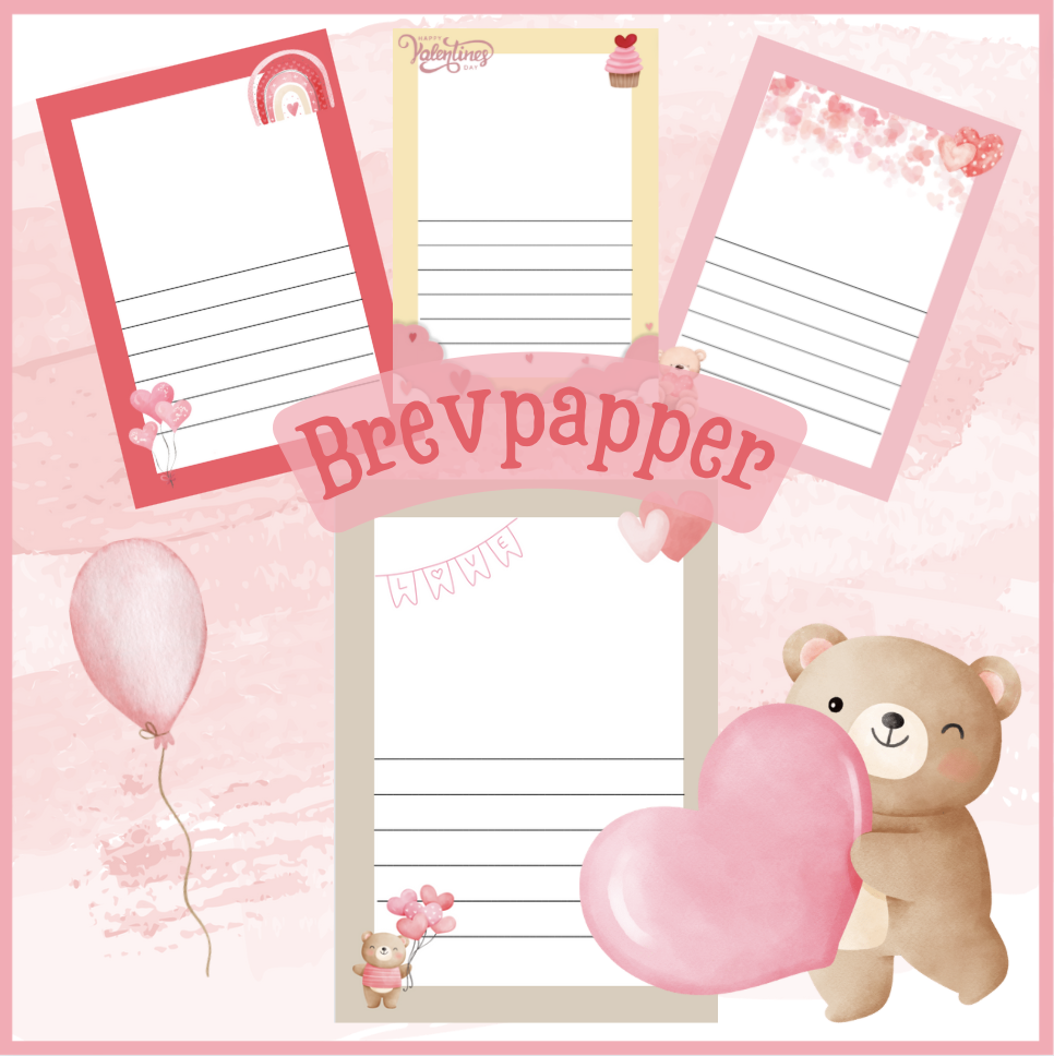 Brevpapper alla hjärtans dag (7 olika motiv)