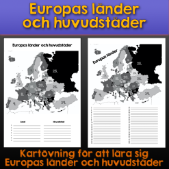 Numrerad karta - Europas länder och huvudstäder