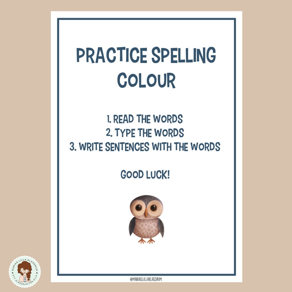 Practice spelling – colour