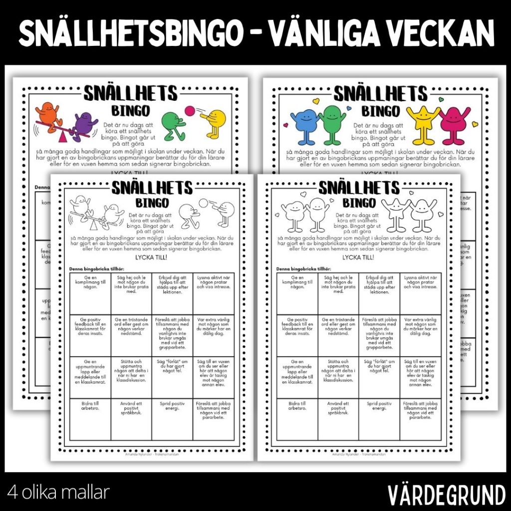 Snällhetsbingo – vänliga veckan