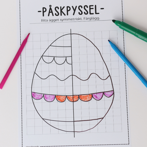 Påskpyssel: Symmetri- rita och färglägg påskägg