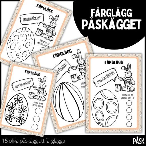 Färglägg påskägget - påsktema - 15 färgläggningssidor