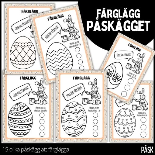Färglägg påskägget - påsktema - 15 färgläggningssidor