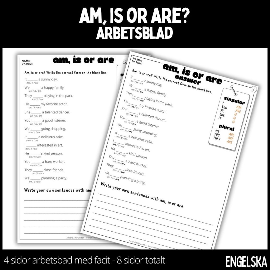 Am, are or is – arbetsblad med stödstruktur