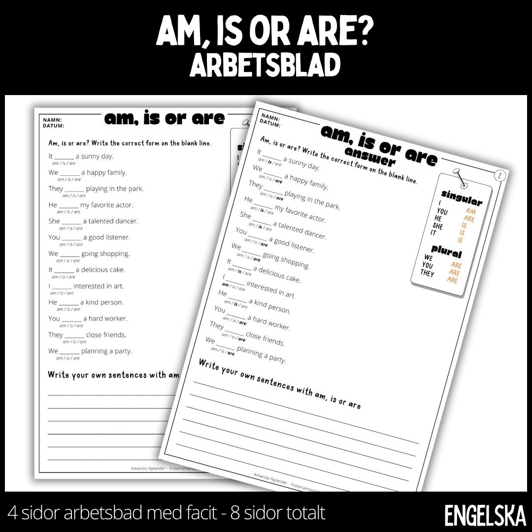 Am, are or is - arbetsblad med stödstruktur
