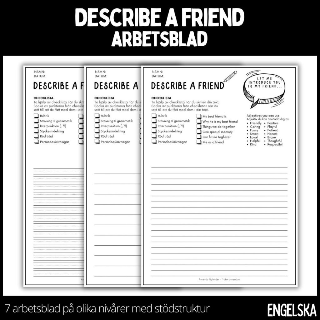 Describe a friend – arbetsblad med stödstruktur