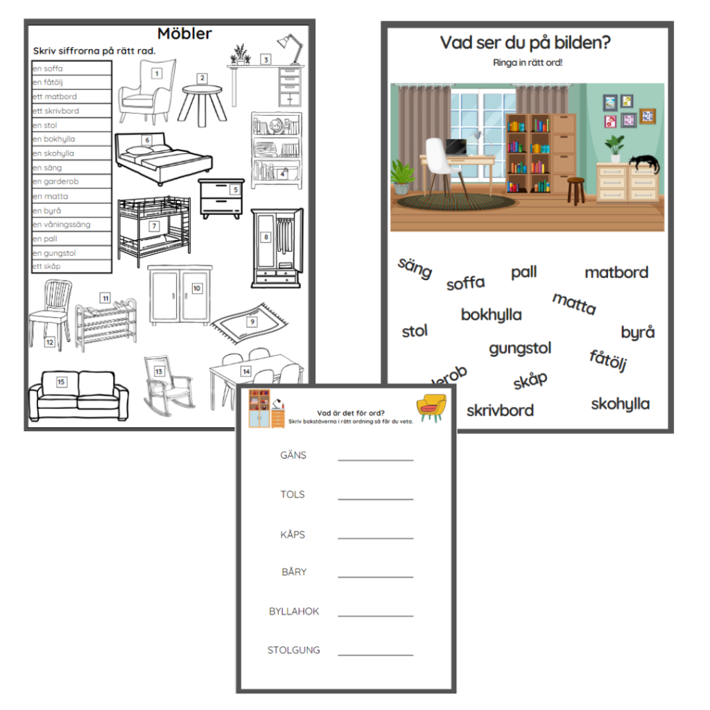 Ordbank. Möbler