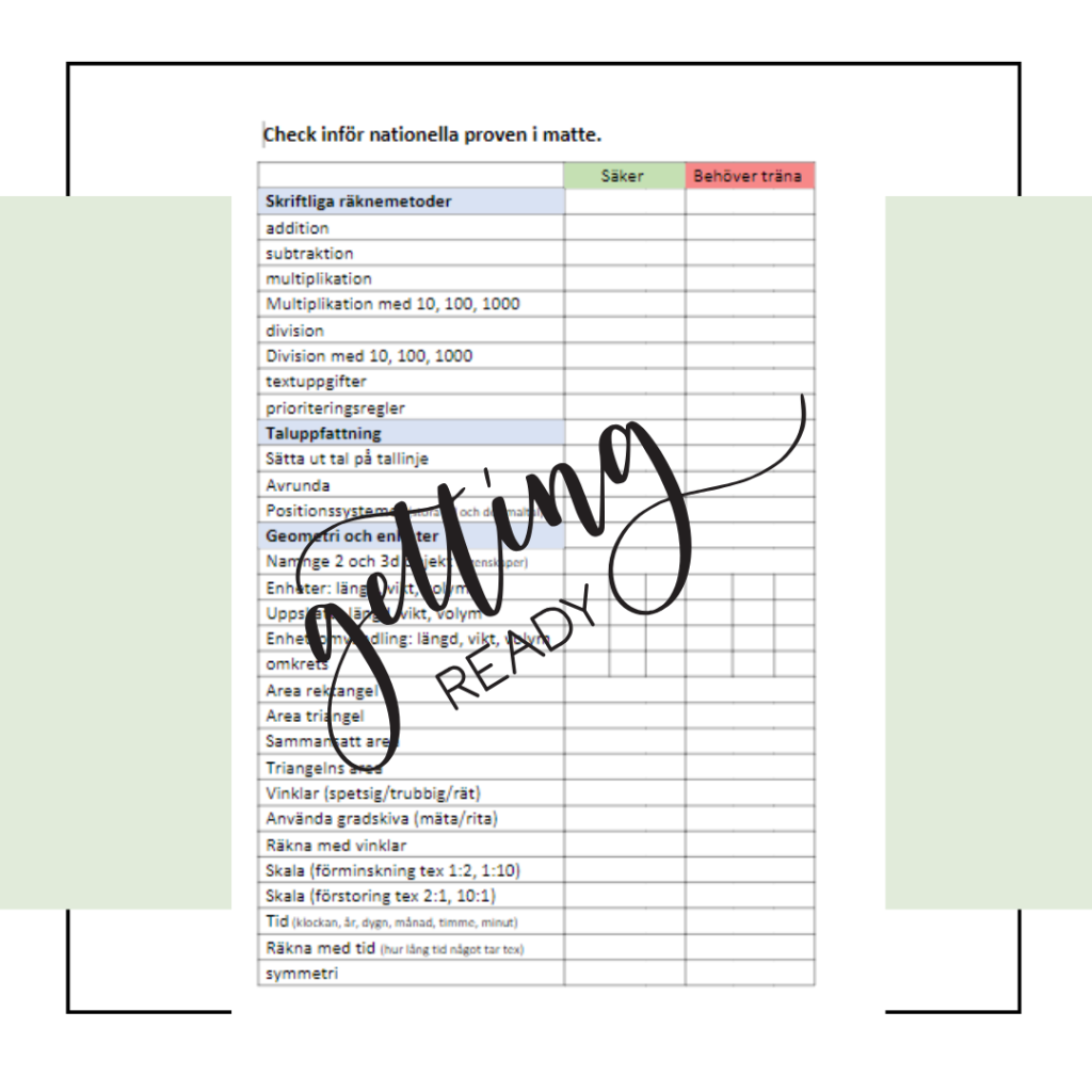 Inför Nationella prov matematik åk 6 NP fram och baksida