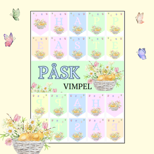 Glad Påsk/Happy Easter vimpel i pastellfärger