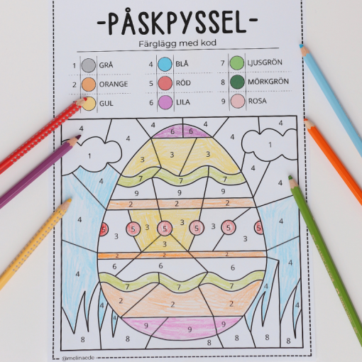 Påskpyssel- färglägg med kod