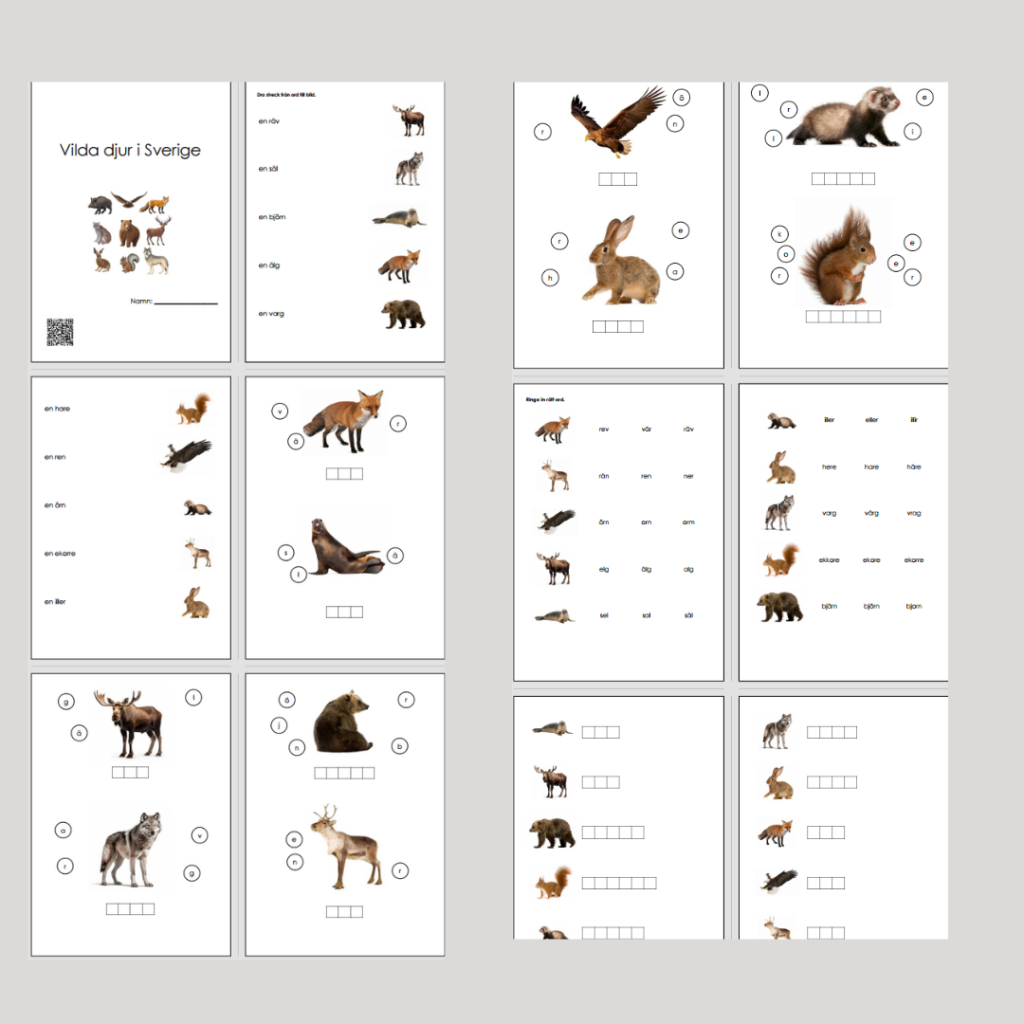 Vilda djur i Sverige. Läs-och skrivträning