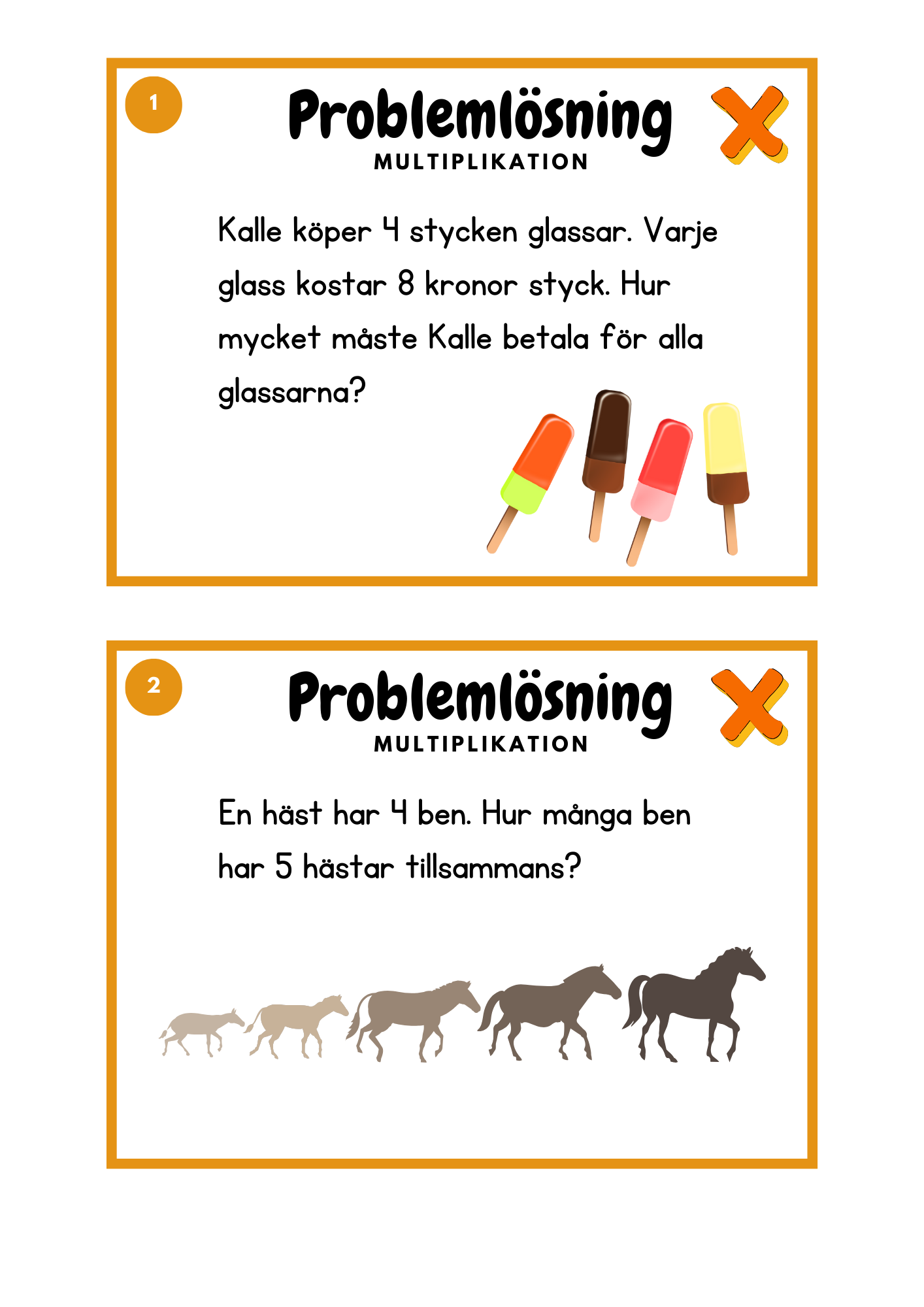 Problemlösning multiplikation (tabeller 2-10).