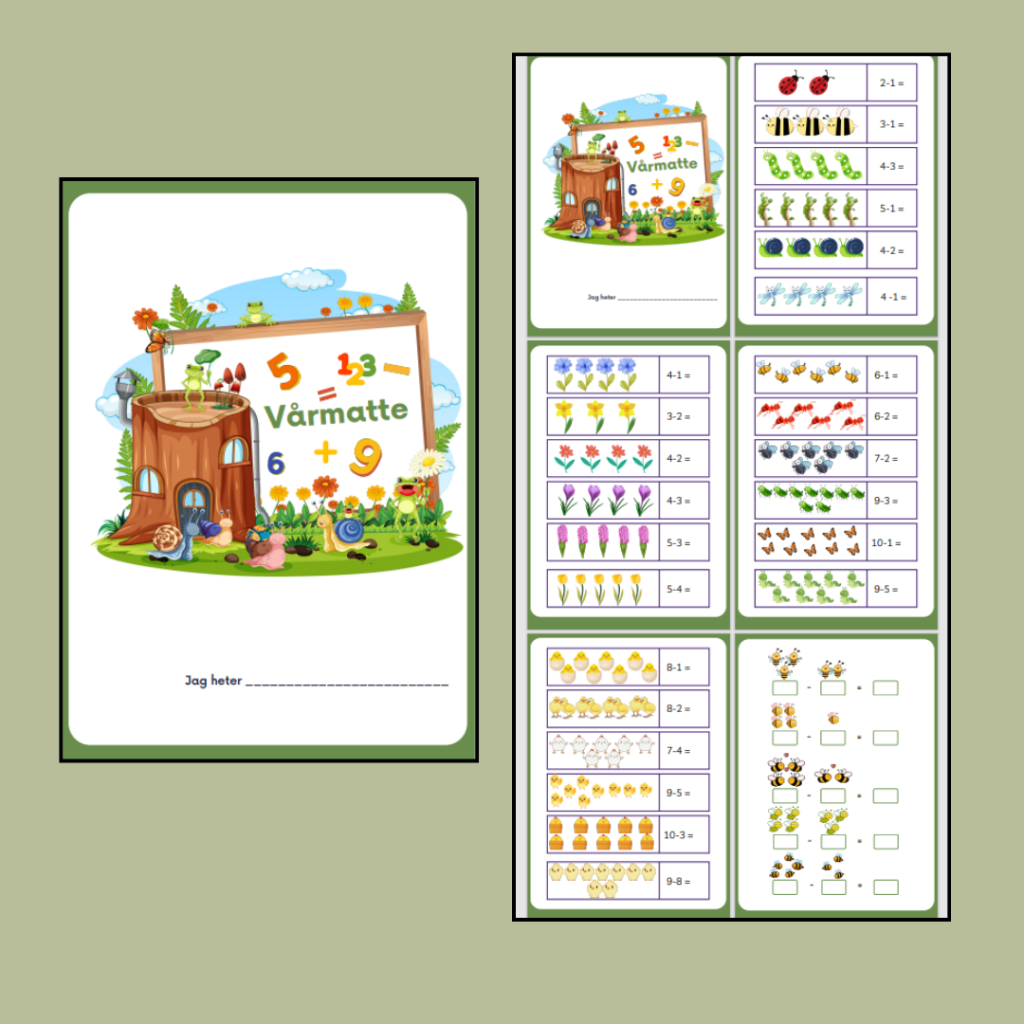 Vårmatte. Subtraktion 1-10