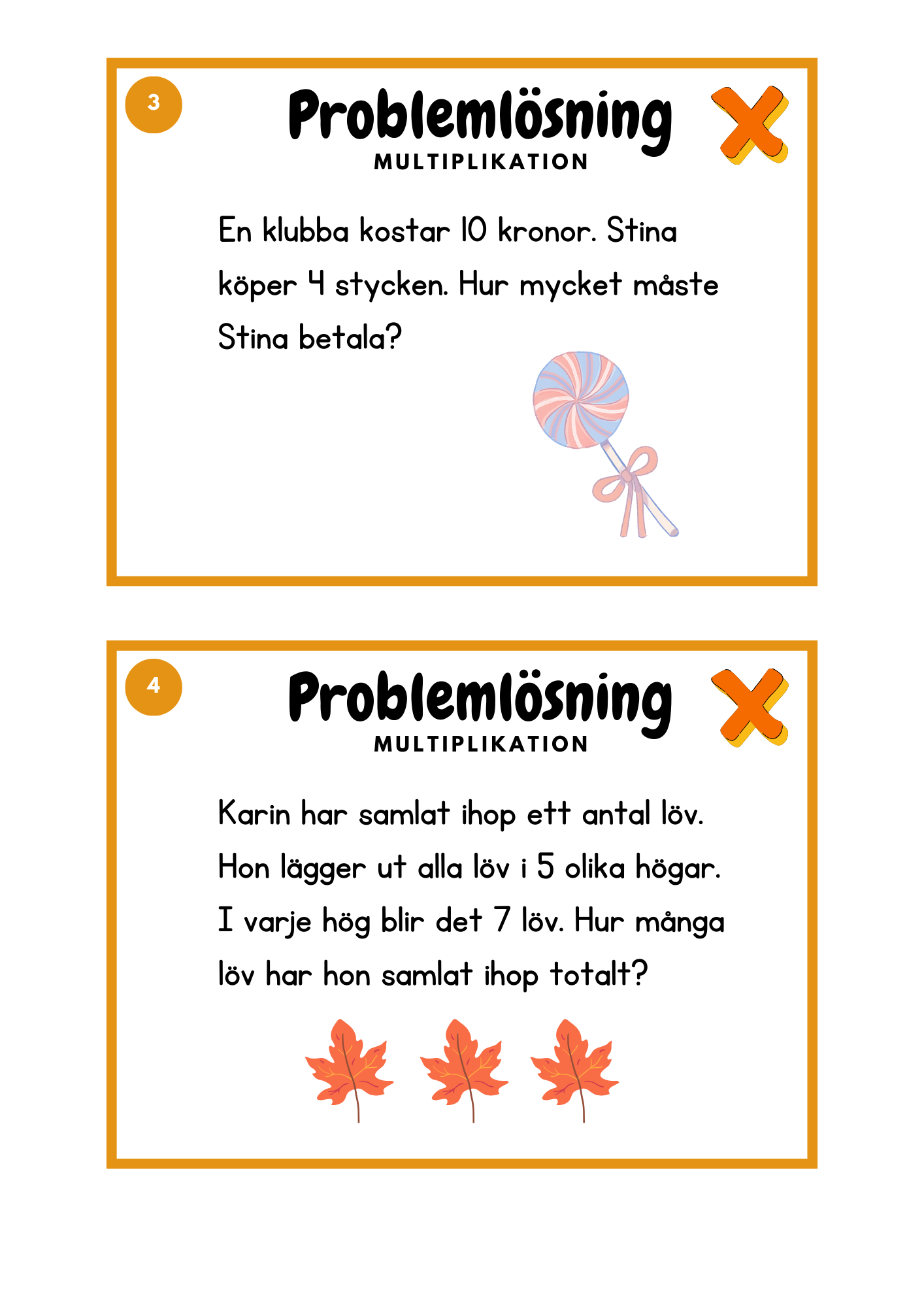 Problemlösning multiplikation (tabeller 2-10).