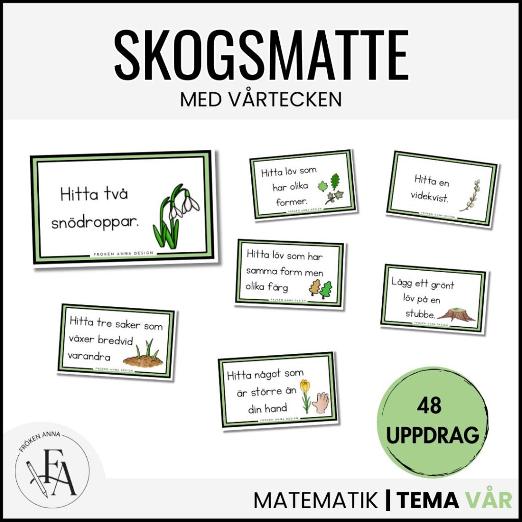 Skogsmatte / Utematte med Vårtecken – 48 uppdragskort