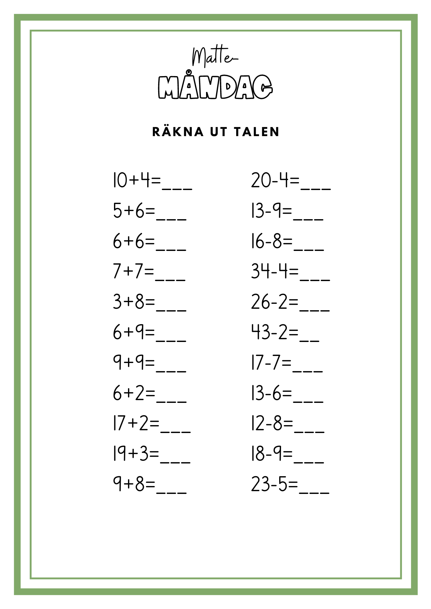Morgonuppgifter maj -24 (åk 1-2)