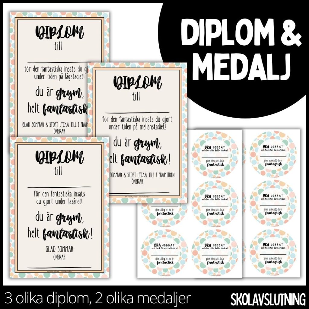 Diplom & medalj – 3 olika diplom / 2 olika medaljer – 2