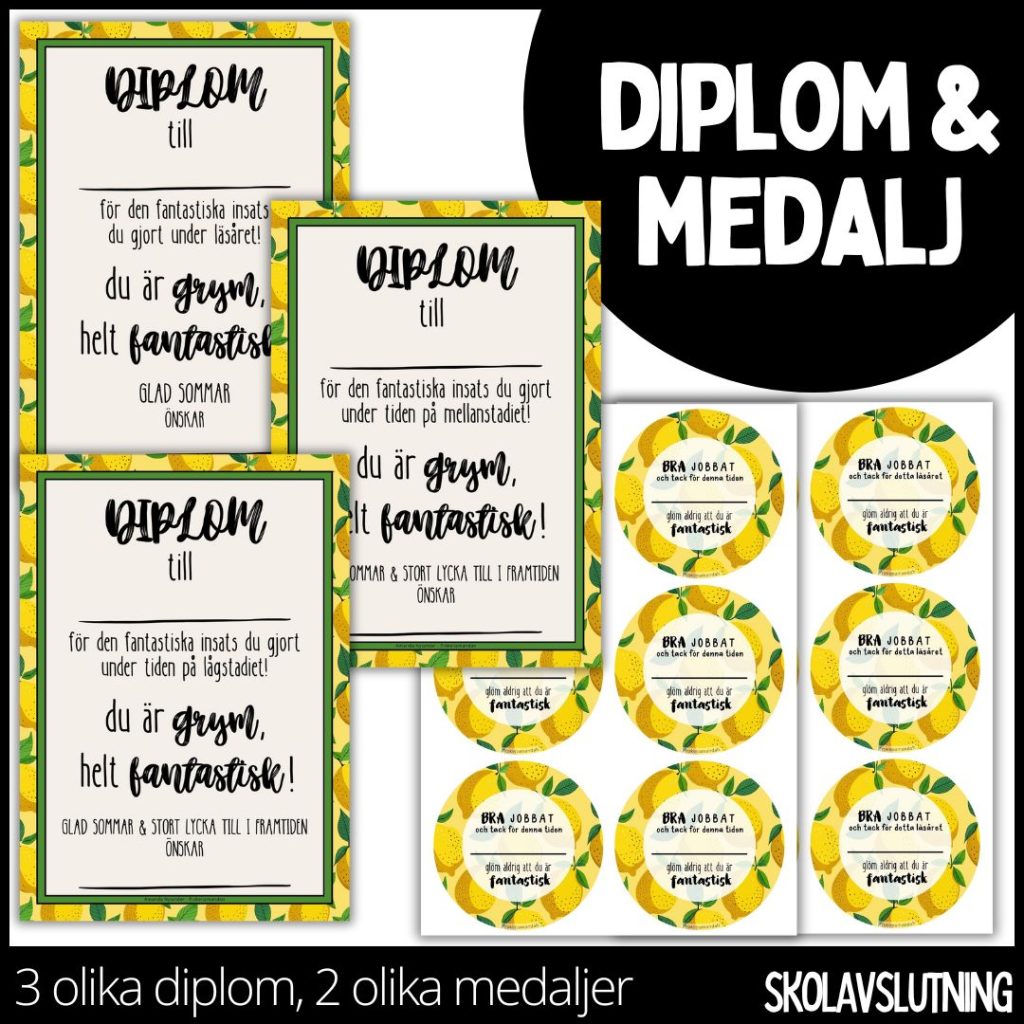 Diplom & medalj – 3 olika diplom / 2 olika medaljer – 1