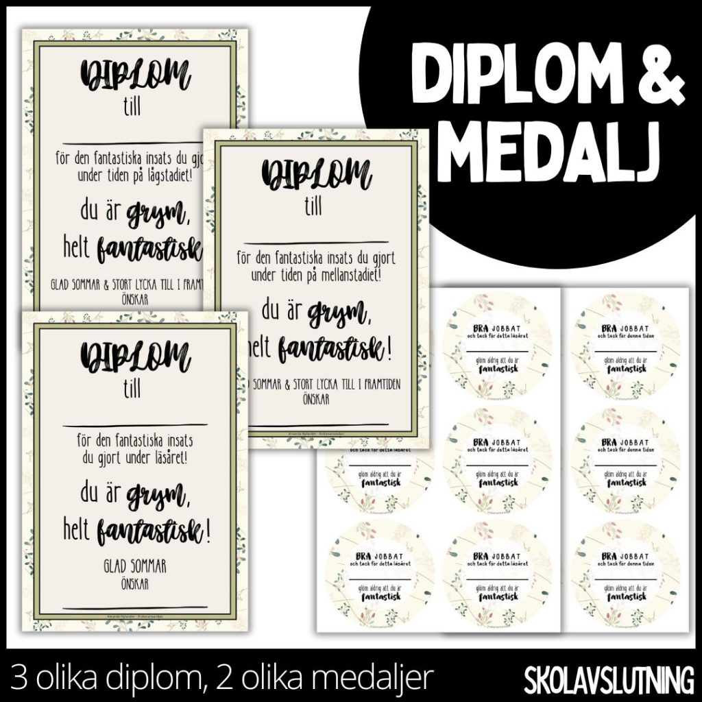 Diplom & medalj – 3 olika diplom / 2 olika medaljer – 3
