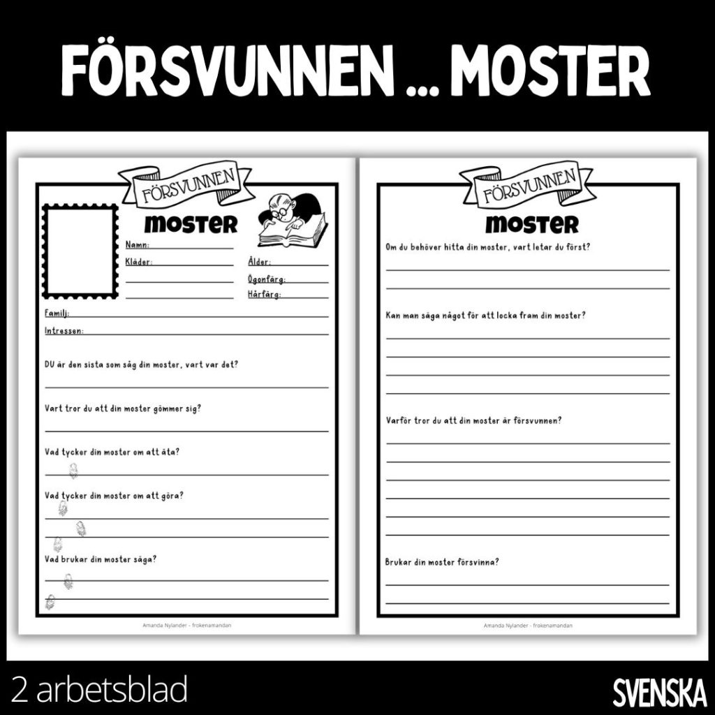 Försvunnen… moster – 2 arbetsblad