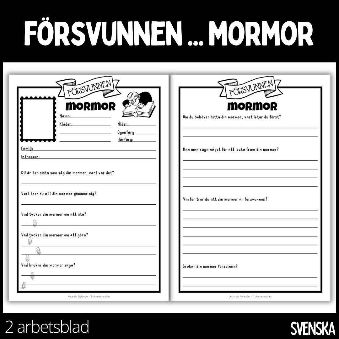 Försvunnen... mormor - 2 arbetsblad