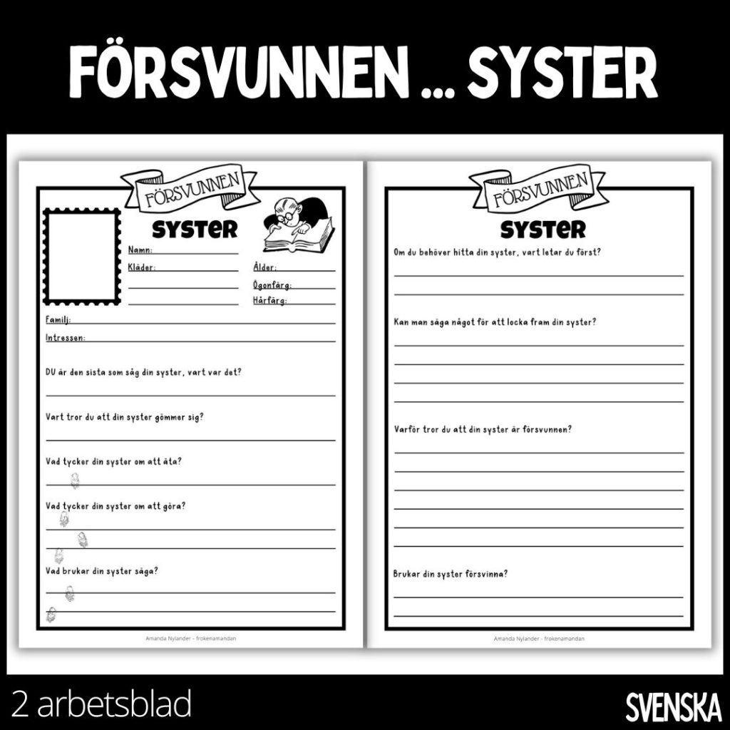 Försvunnen… syster – 2 arbetsblad