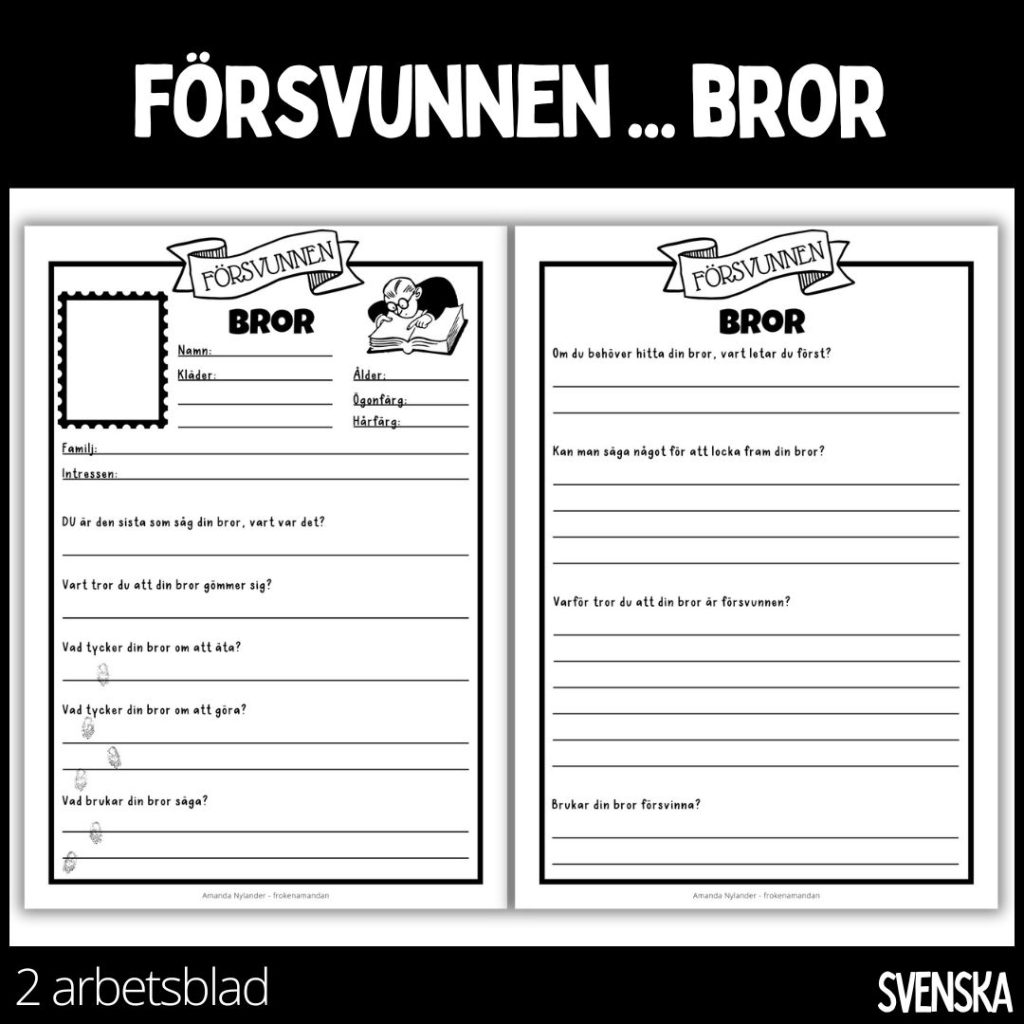 Försvunnen… bror – 2 arbetsblad