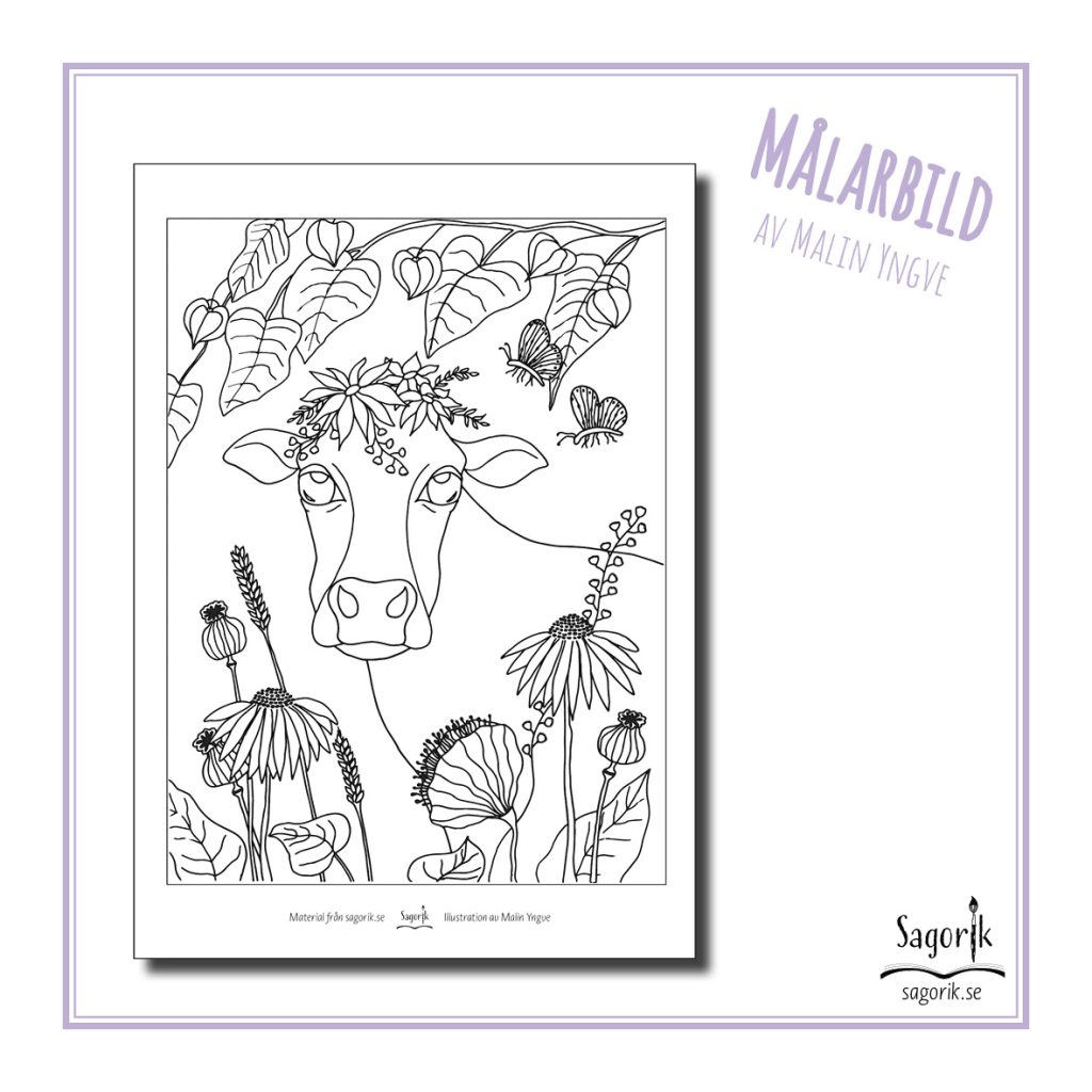 Målarbild – Ko bland blommor
