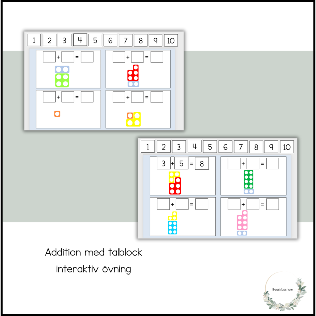 Addition med talblock – interaktiv övning