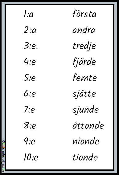 Arbetsblad ordningstal - 5 nivåer