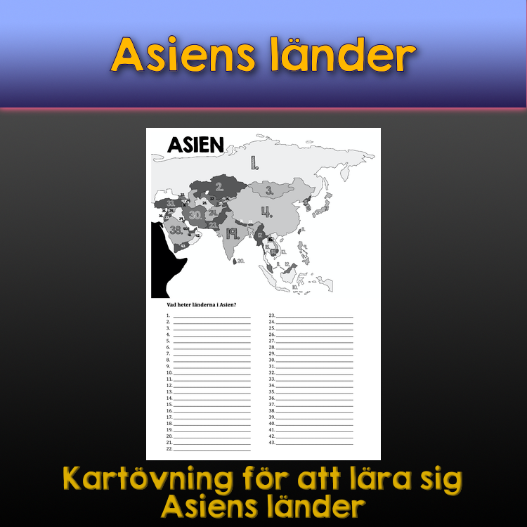 Numrerad karta - Asiens länder