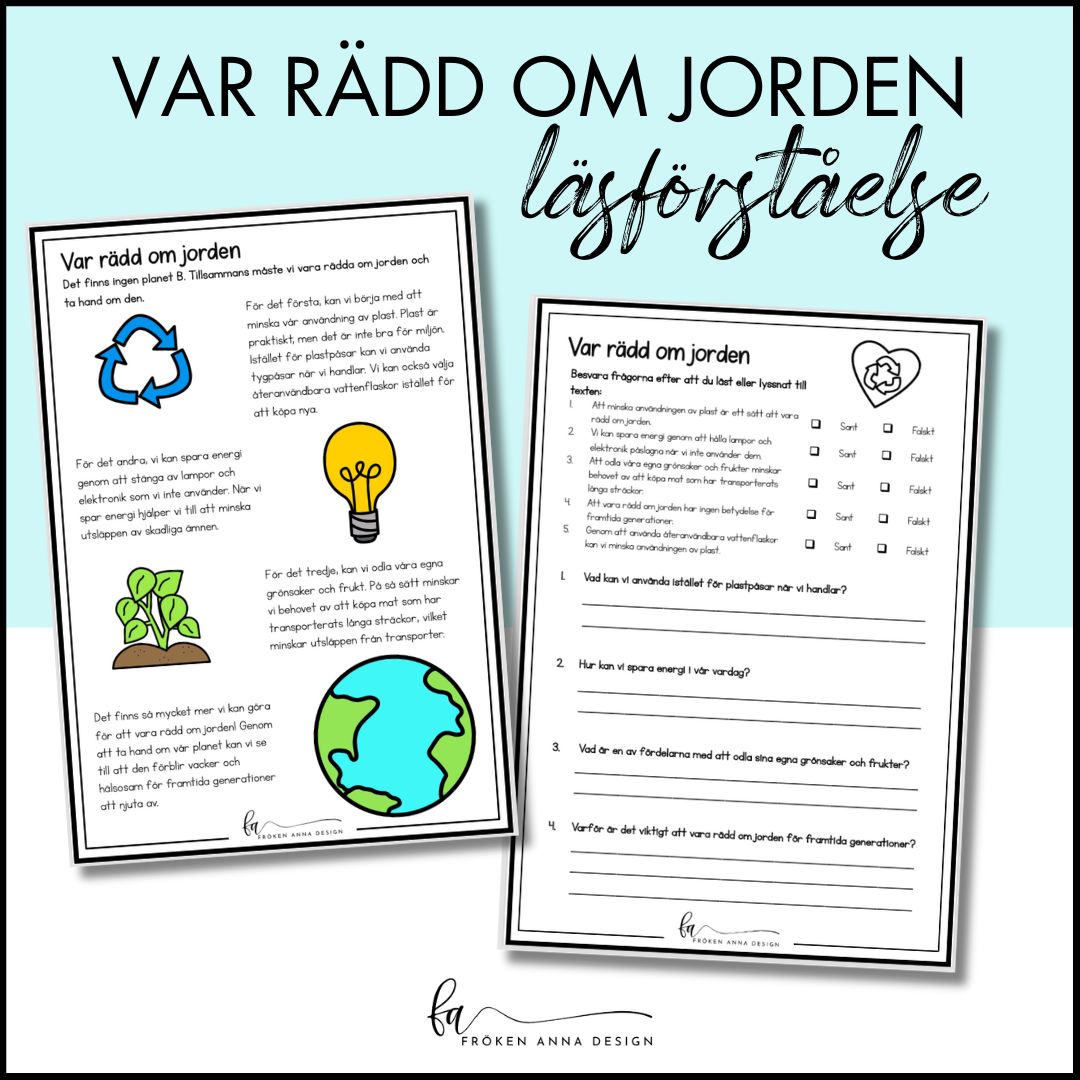 Jordens Dag läsförståelse - Var rädd om jorden