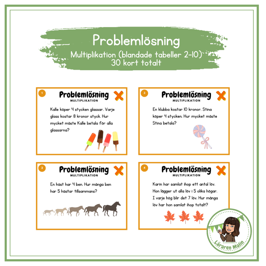 Problemlösning multiplikation (tabeller 2-10).