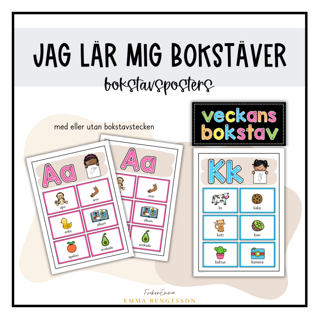 Jag lär mig bokstäver: bokstavsposters (alfabetet)